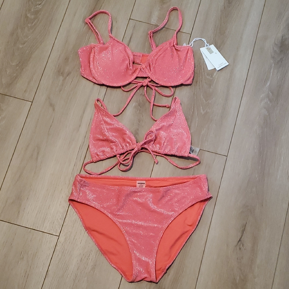 Good American Sparkle Coral Swim 3 Piece BUNDLE